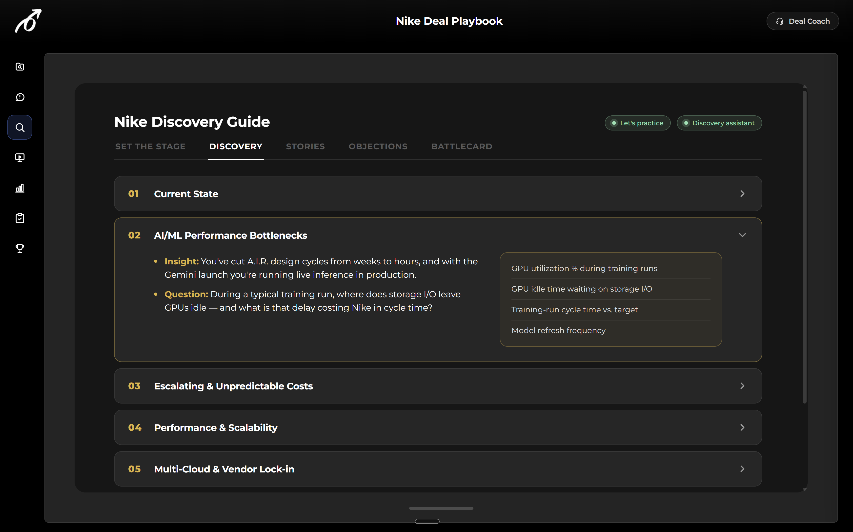 PlaymakerAI personalized discovery guide with structured questions for buyer conversations