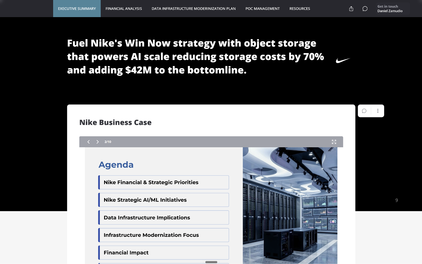 WinroomAI executive summary linking the buyer’s strategic priorities to the financial impact of the proposed solution