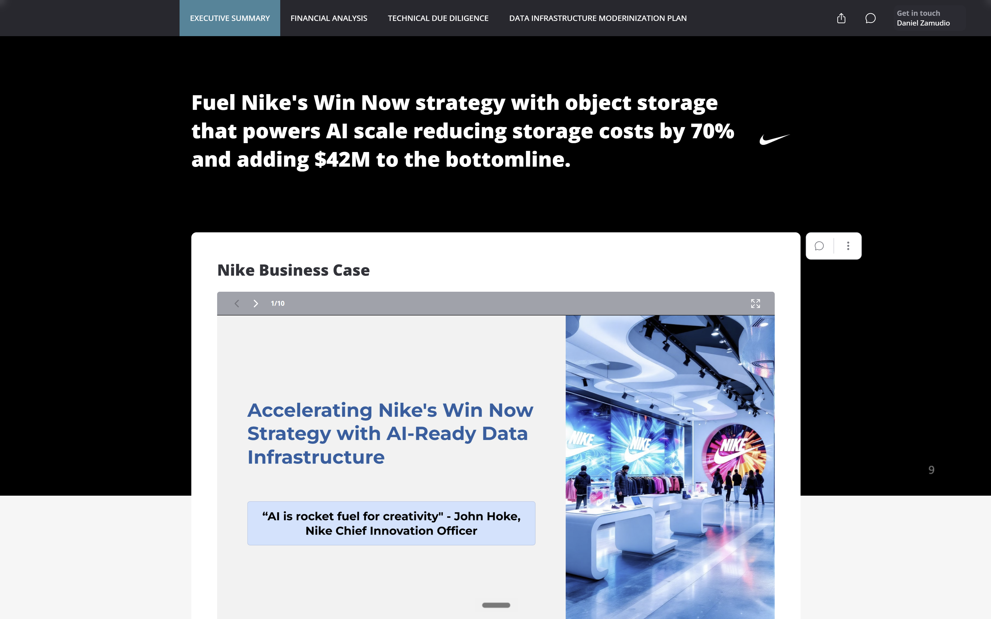 WinroomAI shared buyer decision support workspace showing an executive summary and business case for the buying committee